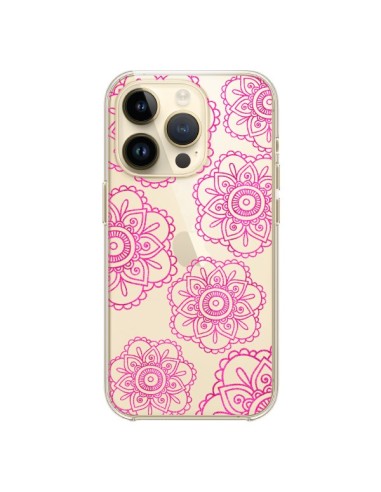 Cover iPhone 14 Pro Doodle  Mandala Rosa Fiori Trasparente - Sylvia Cook