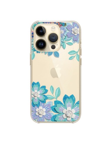 Cover iPhone 14 Pro Fiori Invernali Blu Trasparente - Sylvia Cook