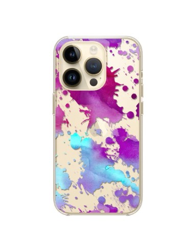 Cover iPhone 14 Pro Splash Colorato Blu Viola Trasparente - Sylvia Cook