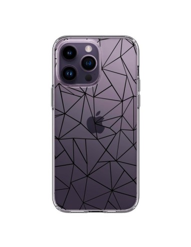 Cover iPhone 14 Pro Max Linee Triangoli Grid Astratto Nero Trasparente - Project M