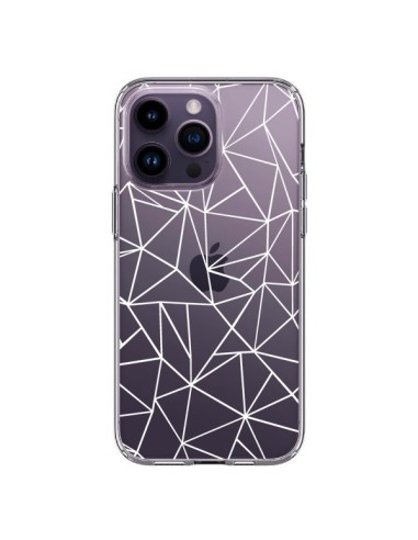 Cover iPhone 14 Pro Max Linee Triangoli Grid Astratto Bianco Trasparente - Project M