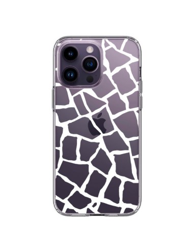 Cover iPhone 14 Pro Max Giraffa Mosaico Bianco Trasparente - Project M