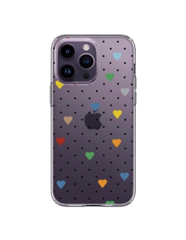 Cover iPhone 14 Pro Max Punti Cuori Colorato Trasparente - Project M