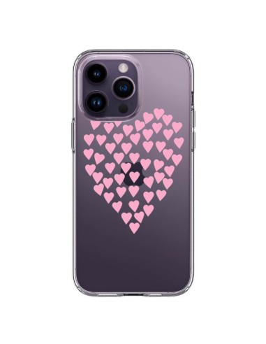 Cover iPhone 14 Pro Max Cuori Amore Rosa Trasparente - Project M