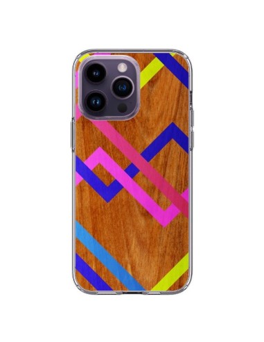 Coque iPhone 14 Pro Max Pink Yellow Wooden Bois Azteque Aztec Tribal - Jenny Mhairi