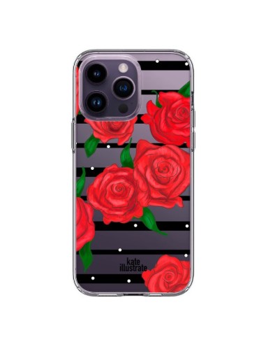 Cover iPhone 14 Pro Max Rosso Fiori Trasparente - kateillustrate