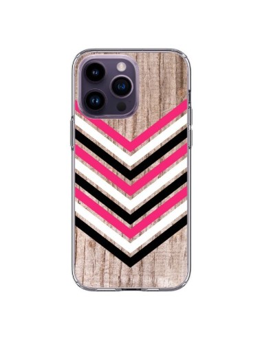 Cover iPhone 14 Pro Max Tribale Azteco Legno Wood Freccia Rosa Bianco Nero - Laetitia