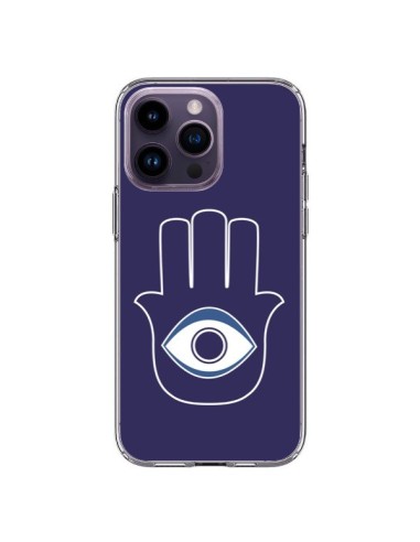 Cover iPhone 14 Pro Max Mano di Fatima Occhio Blu - Laetitia