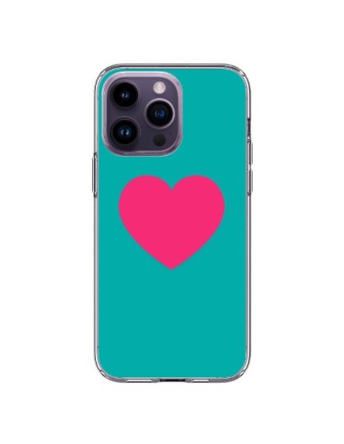 Cover iPhone 14 Pro Max Cuore Rosa Sfondo Blu  - Laetitia