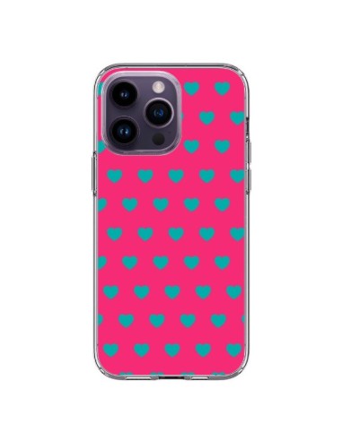 iPhone 14 Pro Max Case Heart Blue sfondo Pink - Laetitia