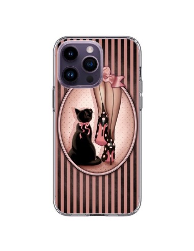 Cover iPhone 14 Pro Max Lady Gatto Papillon Pois Scarpe - Maryline Cazenave