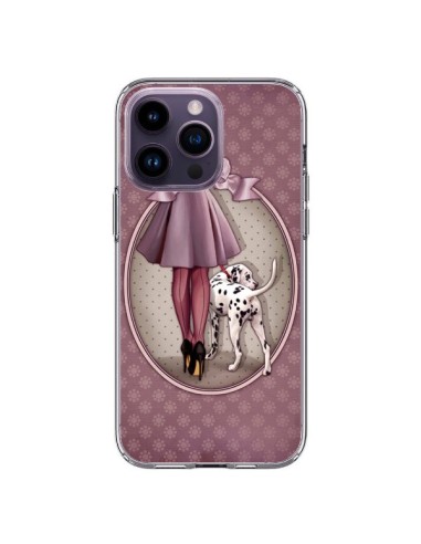 Cover iPhone 14 Pro Max Lady Cane Dalmata Vestito Pois - Maryline Cazenave