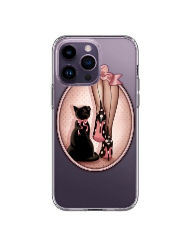 Coque iPhone 14 Pro Max Lady Chat Noeud Papillon Pois Chaussures Transparente - Maryline Cazenave