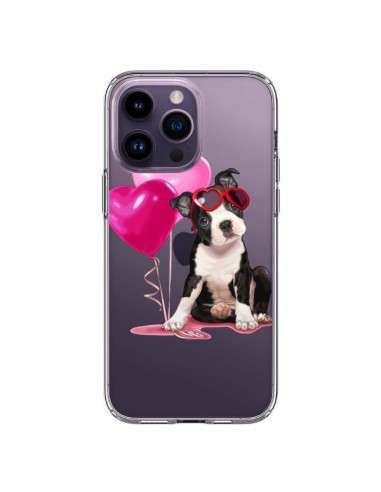 Coque iPhone 14 Pro Max Chien Dog Ballon Lunettes Coeur Rose Transparente - Maryline Cazenave