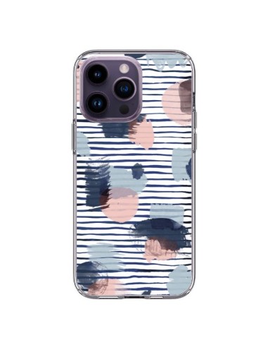 Cover iPhone 14 Pro Max Watercolor Stains Righe Azzurre - Ninola Design