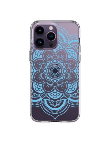 Coque iPhone 14 Pro Max Mandala Bleu Azteque Transparente - Nico