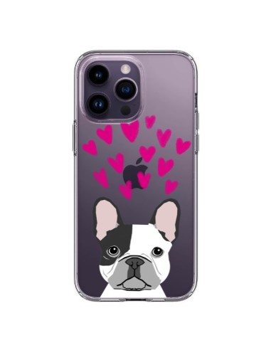 Cover iPhone 14 Pro Max Bulldog Francese Cuore Cane Trasparente - Pet Friendly