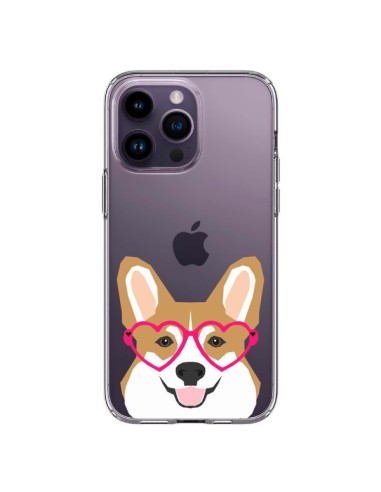 Cover iPhone 14 Pro Max Cane Buffo Occhiali Cuori Trasparente - Pet Friendly