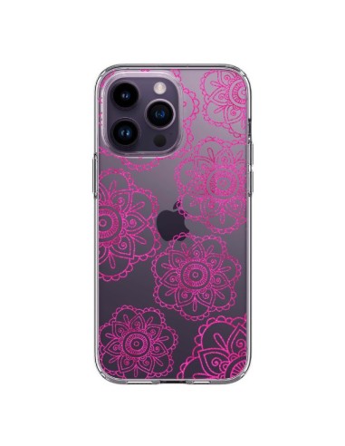 Cover iPhone 14 Pro Max Doodle  Mandala Rosa Fiori Trasparente - Sylvia Cook