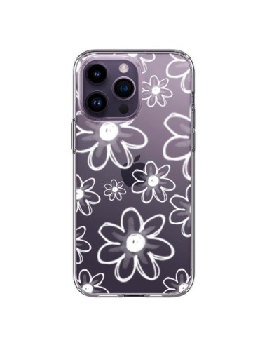 Cover iPhone 14 Pro Max Mandala Bianco Fiore Trasparente - Sylvia Cook