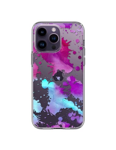 Cover iPhone 14 Pro Max Splash Colorato Blu Viola Trasparente - Sylvia Cook