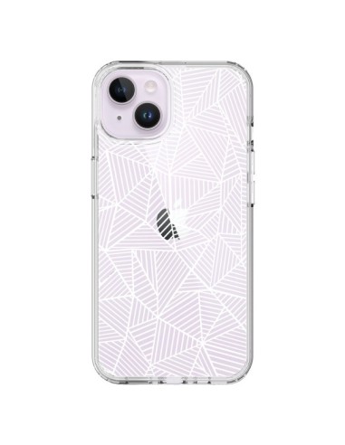 Cover iPhone 14 Plus Linee Griglia Triangles Full Grid Astratto Bianco Trasparente - Project M