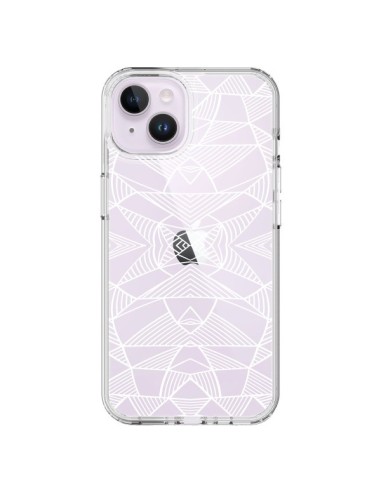 Cover iPhone 14 Plus Linee Specchi Griglia Triangoli Grid Astratto Bianco Trasparente - Project M