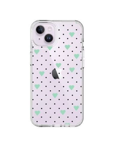 Cover iPhone 14 Plus Punti Cuori Verde Menta Trasparente - Project M