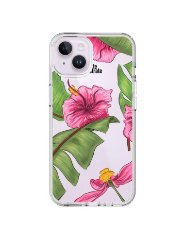 Cover iPhone 14 Plus Tropical Leaves Fioris Foglie Trasparente - kateillustrate