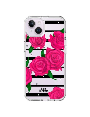 Cover iPhone 14 Plus Rosa Fiori Trasparente - kateillustrate