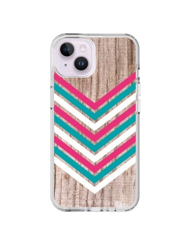 Cover iPhone 14 Plus Tribale Azteco Legno Wood Freccia Rosa Blu - Laetitia