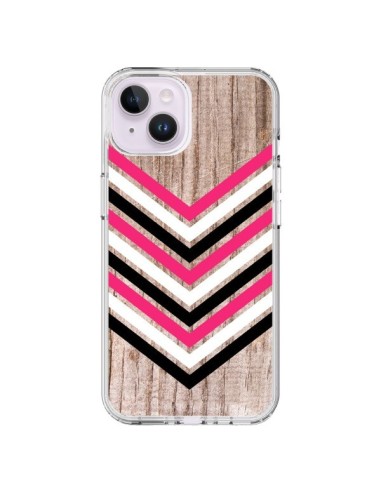 Cover iPhone 14 Plus Tribale Azteco Legno Wood Freccia Rosa Bianco Nero - Laetitia