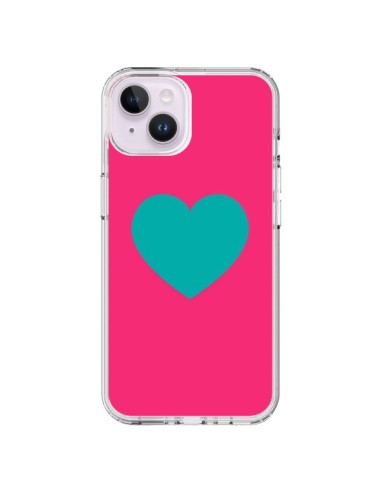 Cover iPhone 14 Plus Cuore Blu Sfondo Rosa - Laetitia