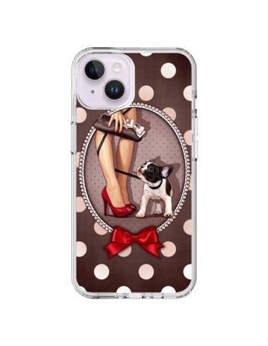 Cover iPhone 14 Plus Lady Jambes Cane Pois Papillon - Maryline Cazenave