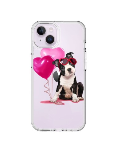 Coque iPhone 14 Plus Chien Dog Ballon Lunettes Coeur Rose Transparente - Maryline Cazenave