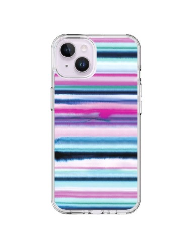 Cover iPhone 14 Plus Degrade Stripes Watercolor Rosa - Ninola Design