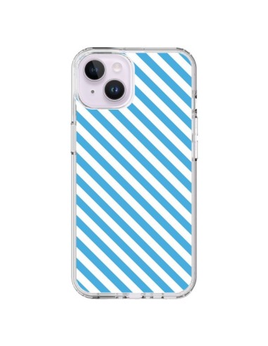 Cover iPhone 14 Plus Caramella Motivo rigato Blu e Bianco - Nico