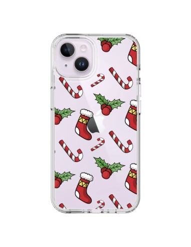 Cover iPhone 14 Plus Calze Bastoncini di Zucchero Agrifoglio Natale Trasparente - Nico