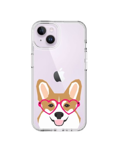 Cover iPhone 14 Plus Cane Buffo Occhiali Cuori Trasparente - Pet Friendly