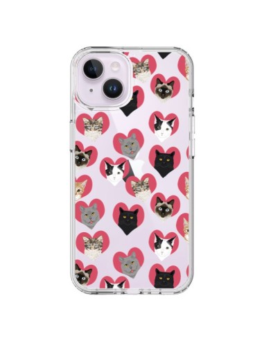 Cover iPhone 14 Plus Gatto Cuori Trasparente - Pet Friendly