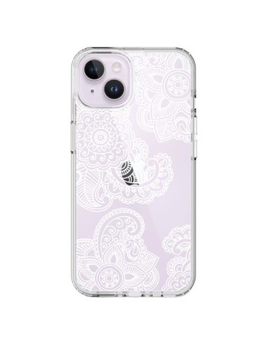 Cover iPhone 14 Plus Lacey Paisley Mandala Bianco Fiori Trasparente - Sylvia Cook