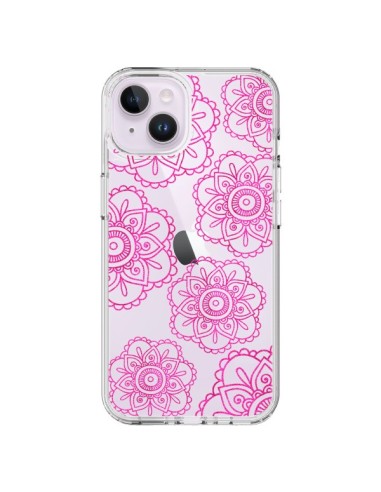 Coque iPhone 14 Plus Pink Doodle Flower Mandala Rose Fleur Transparente - Sylvia Cook