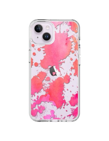 Cover iPhone 14 Plus Splash Colorato Rosa Arancione Trasparente - Sylvia Cook