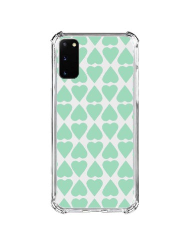 Coque Samsung Galaxy S20 FE Coeurs Heart Mint Bleu Vert Transparente - Project M