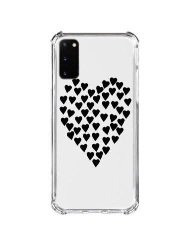 Coque Samsung Galaxy S20 FE Coeurs Heart Love Noir Transparente - Project M