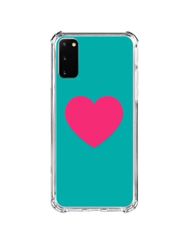 Coque Samsung Galaxy S20 FE Coeur Rose Fond Bleu  - Laetitia