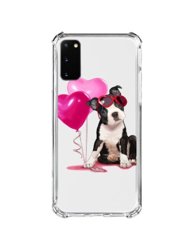 Coque Samsung Galaxy S20 FE Chien Dog Ballon Lunettes Coeur Rose Transparente - Maryline Cazenave