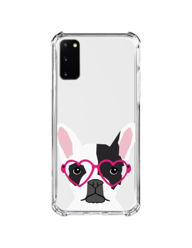 Coque Samsung Galaxy S20 FE Bulldog Français Lunettes Coeurs Chien Transparente - Pet Friendly