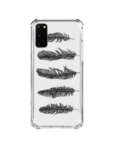 Coque Samsung Galaxy S20 FE Plume Feather Noir Transparente - Rachel Caldwell