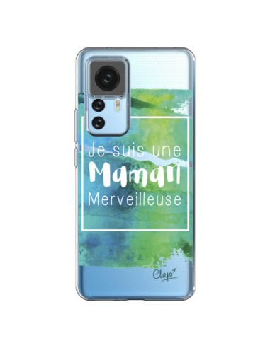 Coque Xiaomi 12T/12T Pro Je suis une Maman Merveilleuse Bleu Vert Transparente - Chapo